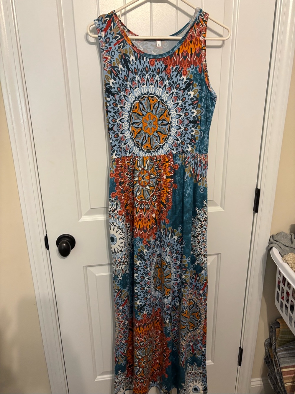 Sleeveless Teal Floral Medallion Maxi Dress